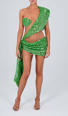 Sequin DraPE Mesh Mini Dress In Emerald
