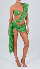 Sequin DraPE Mesh Mini Dress In Emerald