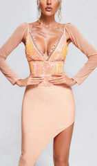 Sequin Irregular Midi Dress In Pink