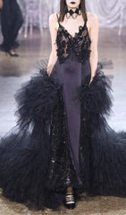 Sequin Lace Maxi Dress Black