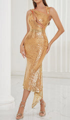 Sequin Bodycon Midi Dress In Gold