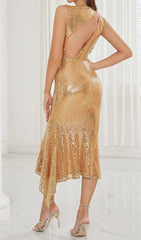 Sequin Bodycon Midi Dress In Gold