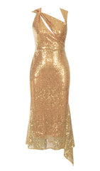 Sequin Bodycon Midi Dress In Gold