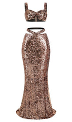Sequin Cleopatra Two Piece Suit In Metallic