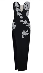 Sequin Cut Out Corset Midi Dress In Black