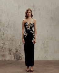 Sequin Cut Out Corset Midi Dress In Black