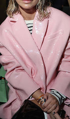 Sequined Double Breasted Long Blazer In Pink