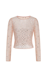 Sequin Rhinestone Mesh Top In LEAVES