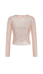 Sequin Rhinestone Mesh Top In LEAVES