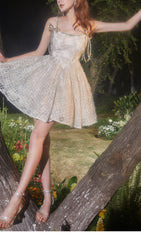 Sequin Strappy Bubble Mini Dress In White