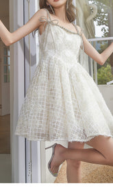 Sequin Strappy Bubble Mini Dress In White