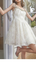 Sequin Strappy Bubble Mini Dress In White