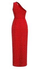 Sequin Thigh-Slit Midi Dress In Red