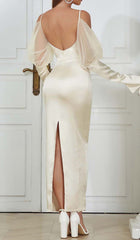 Silk Cold Shoulder Midi Dress In Apricot