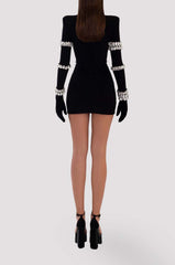 Silver STOneS Long Sleeve Mini Dress In Black