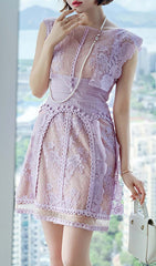 Sleeveless Lace A-LIne Mini Dress In Lilac