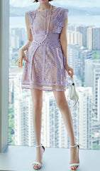 Sleeveless Lace A-LIne Mini Dress In Lilac