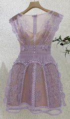 Sleeveless Lace A-LIne Mini Dress In Lilac