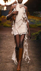 Sleeveless RuffleS Mini Dress In White