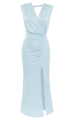 Sleeveless Thigh Slit Dress In Light Blue
