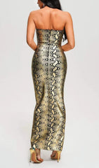 SNAKE Print Lace UP Midi Dress