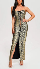 SNAKE Print Lace UP Midi Dress