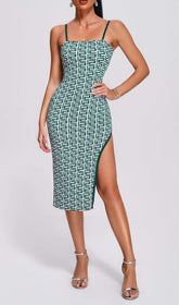 Spaghetti Strap Bandage Midi Dress In Green