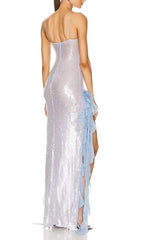 Spaghetti Strap Ruffle Maxi Dress In Sky Blue