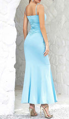 Spaghetti Strap Slit Midi Dress In Blue