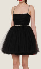 Spaghetti Straps SquAre Neckline Mini Dress In Black