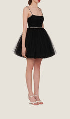 Spaghetti Straps SquAre Neckline Mini Dress In Black