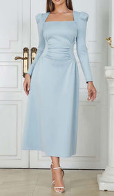 SquAre Neck FlAred Midi Dress In PASTeL Blue