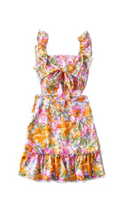SquAre Neck Floral Ruffled Mini Dress In Pink