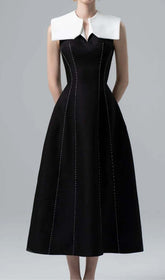 Stitching A LIne Midi Dress In Black