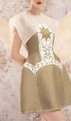 Stitching A-LIne Mini Dress In Khaki