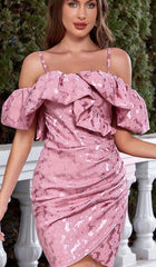 Strap Ruffle Ruched Mini Dress In Pink