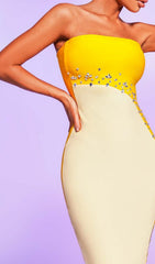 Strapless Bandage Midi Dress In YelLow