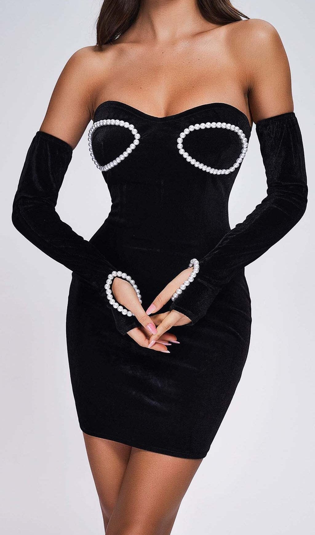 Strapless Bodycon Velvet Mini Dress In Black