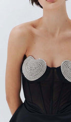 Strapless Heart Bustler Mini Dress In Black