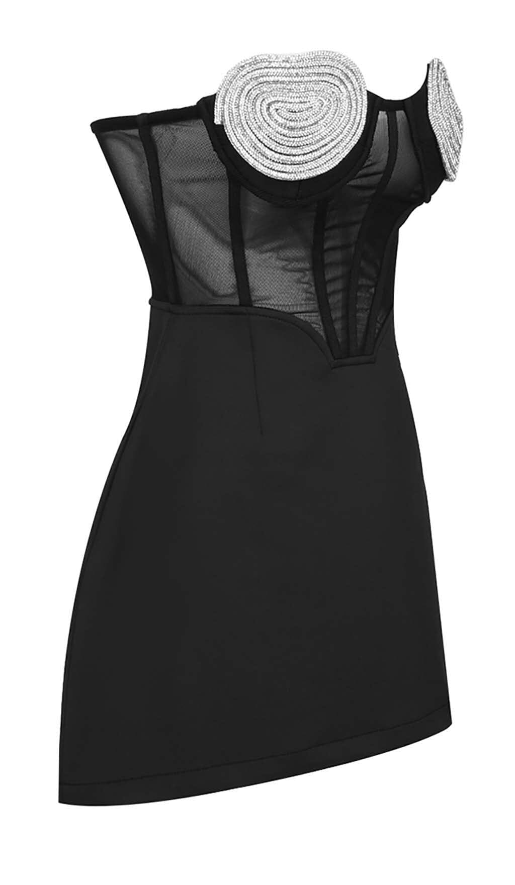 Strapless Heart Bustler Mini Dress In Black
