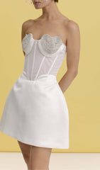 Strapless Heart Bustler Mini Dress In White