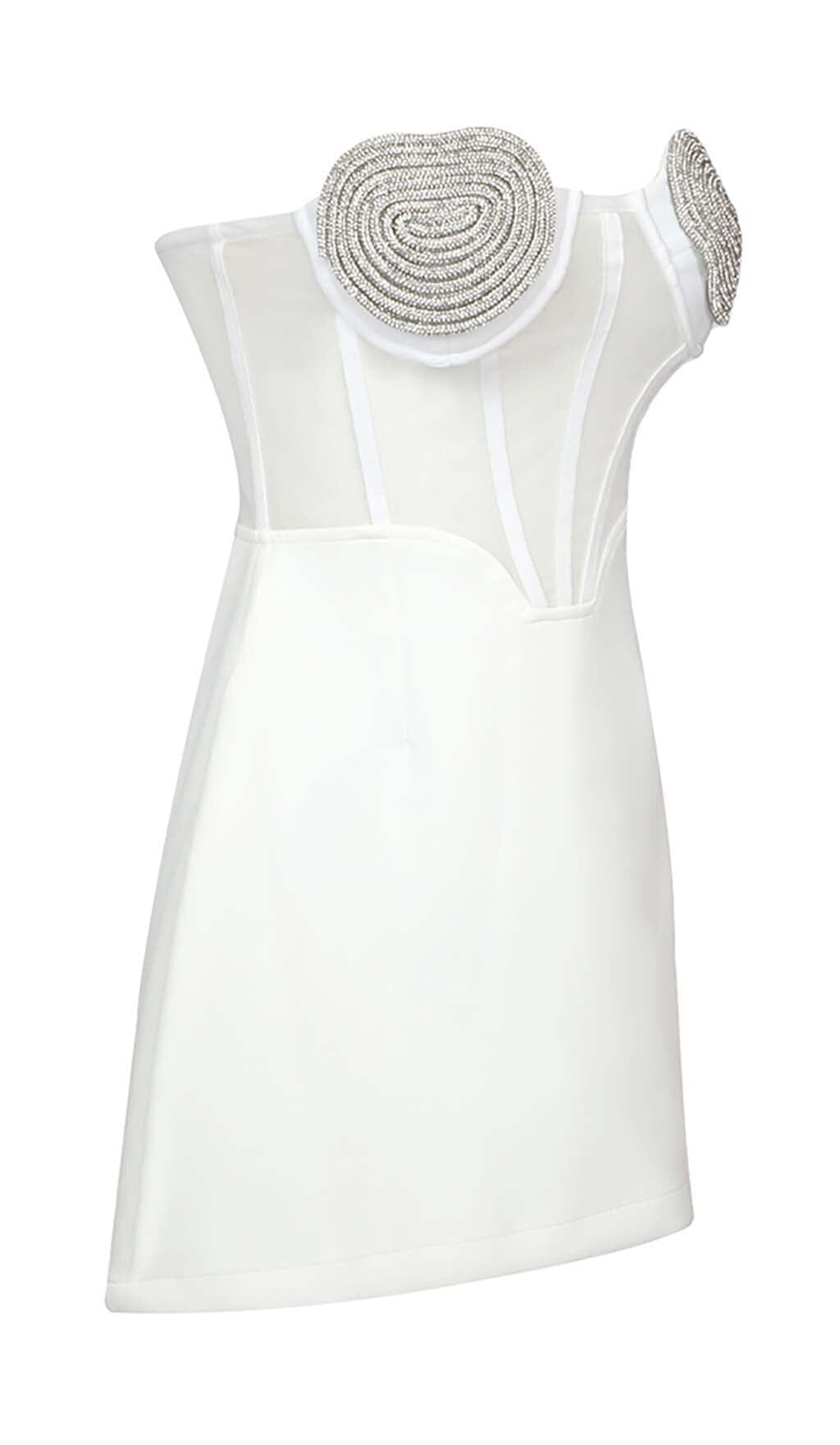 Strapless Heart Bustler Mini Dress In White