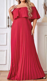 Strapless Pleated Maxi Dress In Red