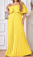 Strapless Pleated Maxi Dress In YelLow