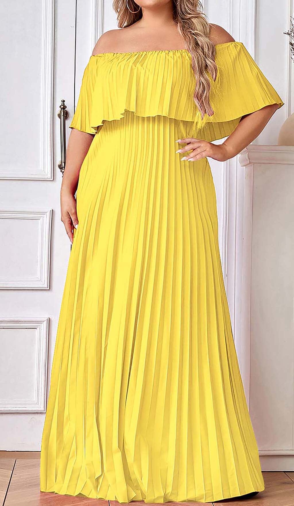 Strapless Pleated Maxi Dress In YelLow