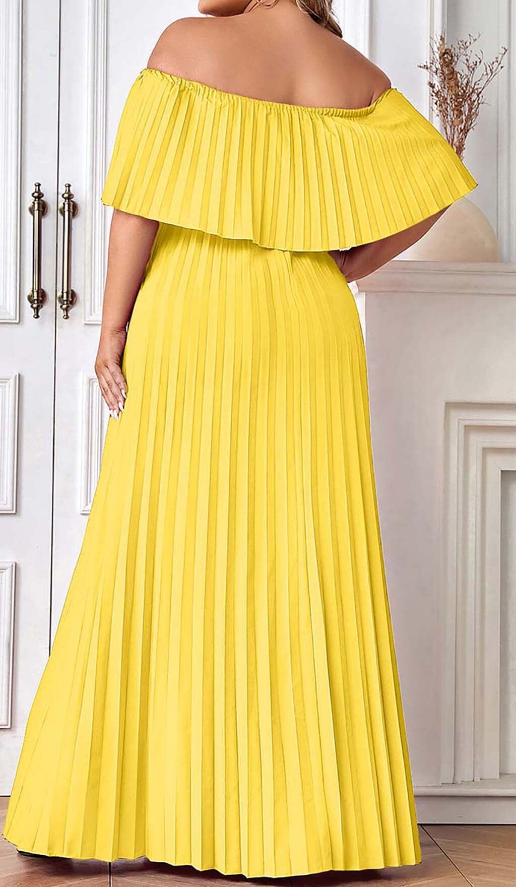 Strapless Pleated Maxi Dress In YelLow
