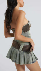 Strapless BUCKLE Detail Mini Dress In Blue
