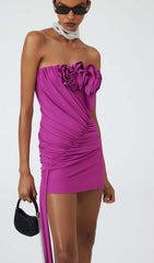 Strapless Ruched Mini Dress In Purple