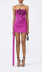 Strapless Ruched Mini Dress In Purple