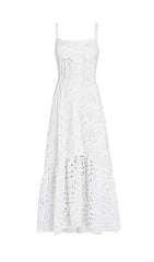 Strappy Lace Midi Dress In White